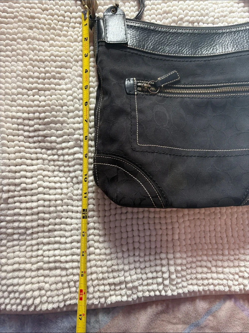Coach Black Signature Canvas Shoulder Bag with Leather Trim